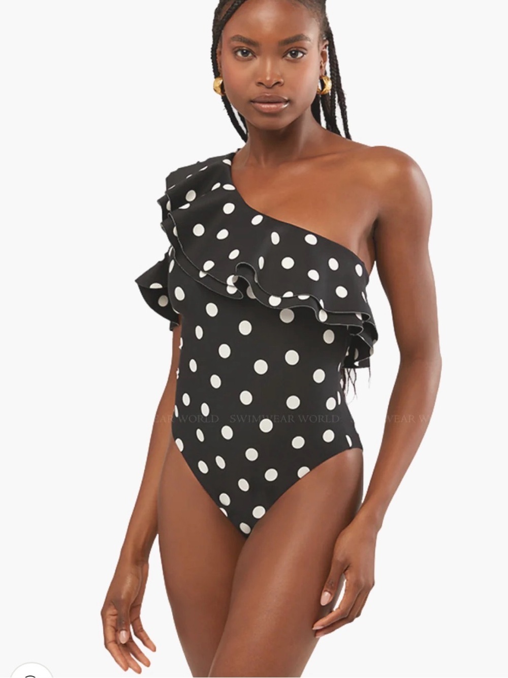 Weworeehat One-Shoulder Black Polka Dot Ruffle Swimsuit